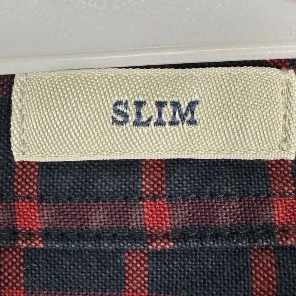 J Crew Button Down Shirt Adult Large Navy Red Plaid Pima Cotton Slim Fit Mens